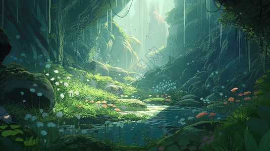 森林彩色绘画背景图片