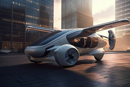 城市造型素材城市未来炫酷飞行器插画