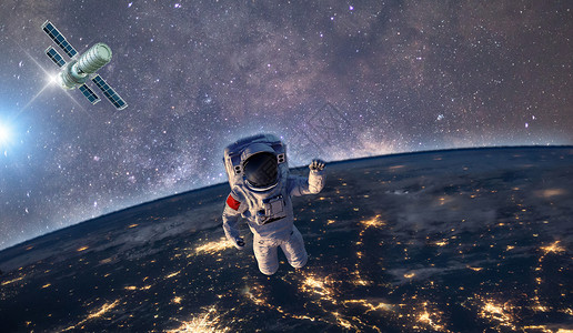 月亮上宇航员航空宇宙飞船背景设计图片