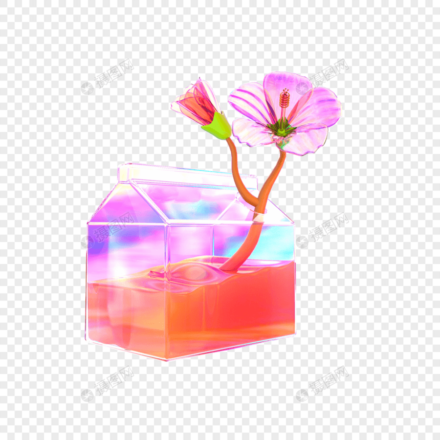 3d立体玻璃质感春天花朵图片