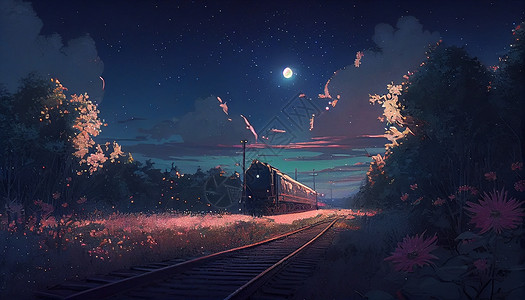 火车风景插画背景图片