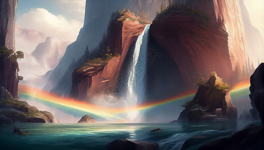 风景彩虹概念插画图片