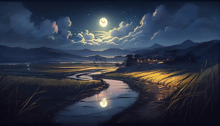 夜景概念插画CG图片