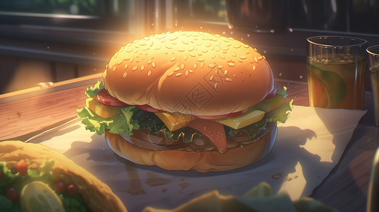 泡菜汉堡美味汉堡插画