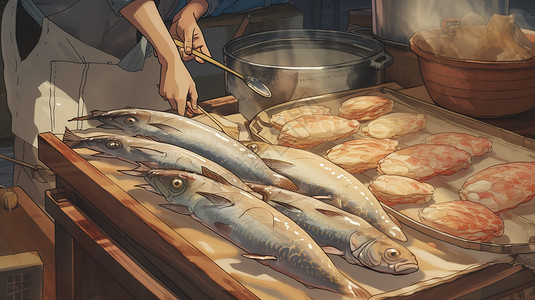 厨房鱼背景图片