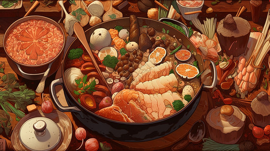 海鲜焖锅海鲜锅插画