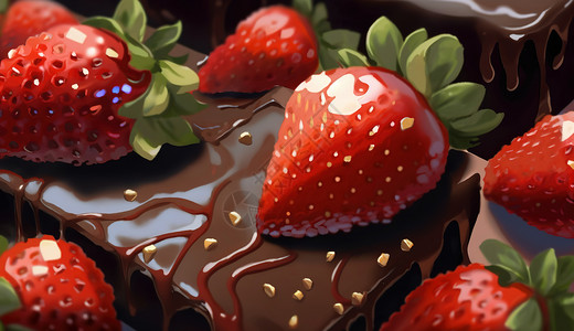 巧克力草莓厚涂漫画高清图片