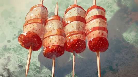 草莓糖葫芦美味山楂糖葫芦插画