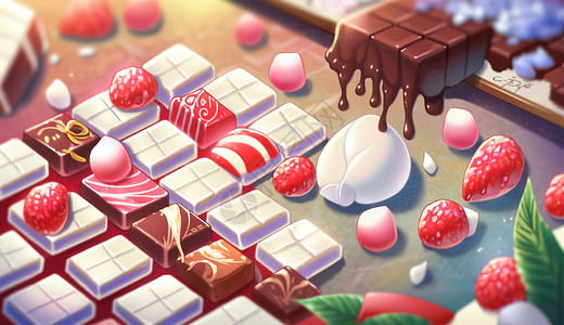 融化的巧克力和甜点背景图片