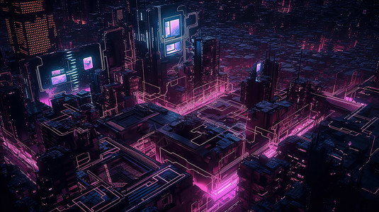 紫色科技感城市图片
