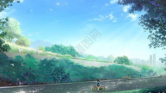 青岛世博园一景春天里的公园一景插画