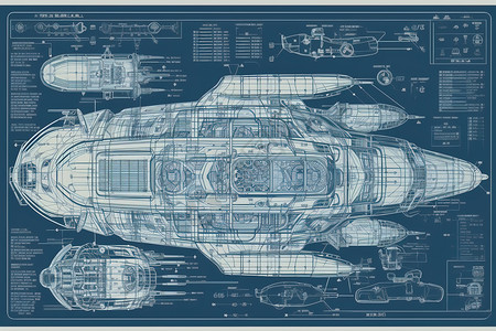 科技图纸飞船平面科技图插画