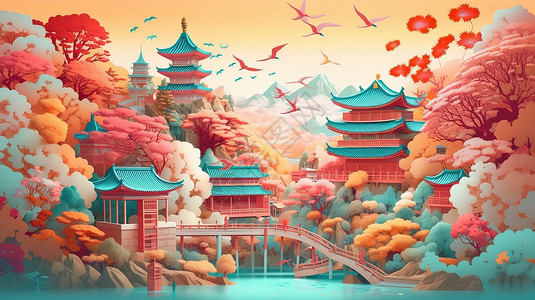 粉色中国分建筑背景图片