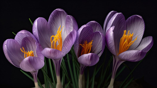 黑背景图片紫色花朵插画