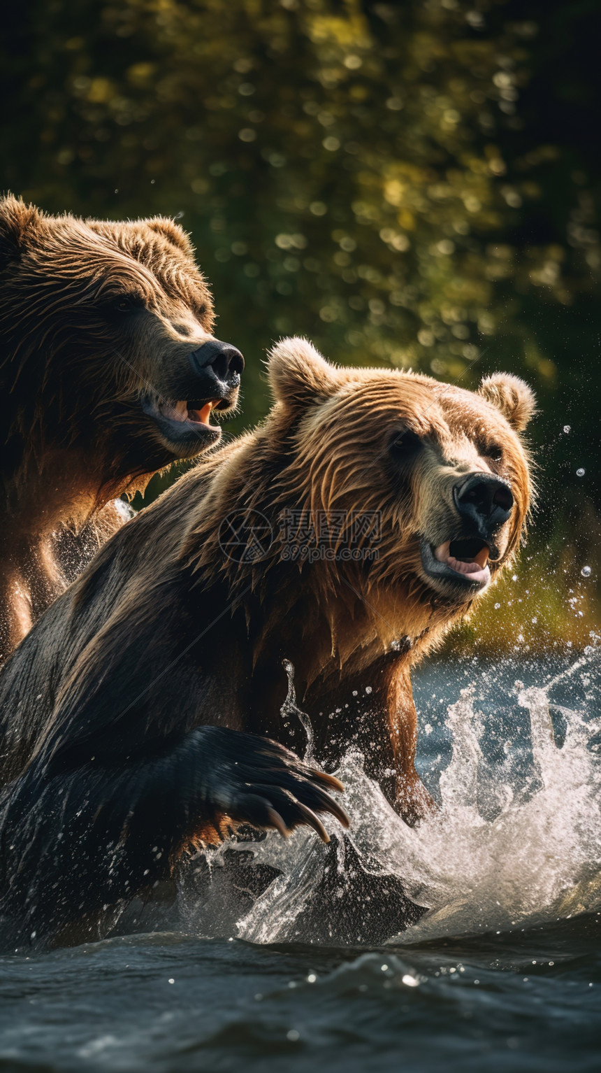 戏水的棕熊图片