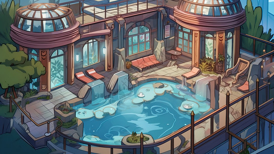 二楼的游泳池背景图片