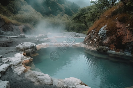 山野里的温泉背景图片