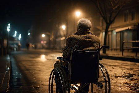 老人夜晚轮椅上的老人背景