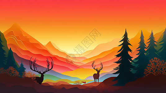 夕阳下的鹿图片