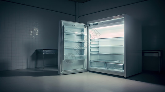超市冷藏大型单开门冰箱插画