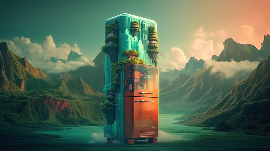 冰箱上的景色背景图片