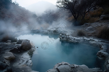 大自然中的天然温泉高清图片