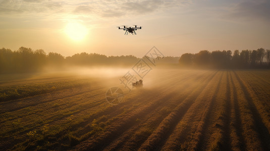 夕阳下科技与农业的碰撞图片