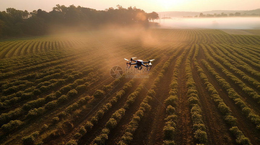 穿梭在农田上的无人机图片