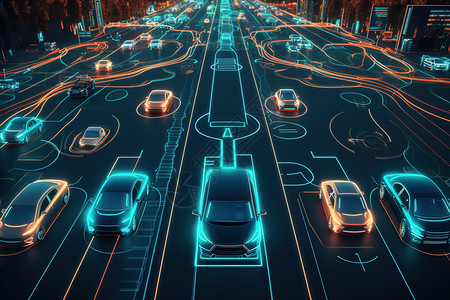 未来路未来智能汽车交通概念图插画