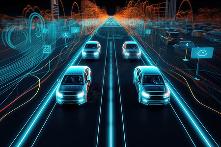 未来交通智能未来汽车交通概念图插画