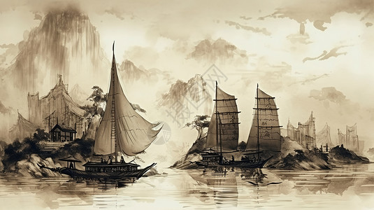 复古海上运船图片