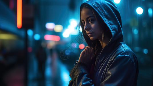 雨夜长发女孩高清图片