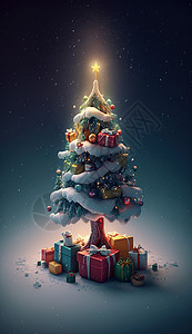 圣诞模型冬天唯美发光圣诞节圣诞树礼物3D模型插画