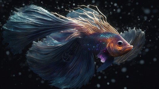 蓝色鱼缸自由自在的五彩鱼插画