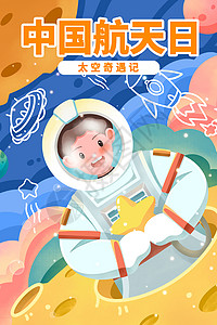 航天航空海报中国航天日太空奇遇记插画插画