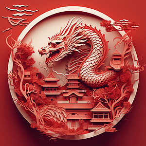 龙形图案国风威武中国龙3D模型插画