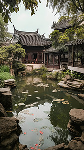 中式江南园林背景图片
