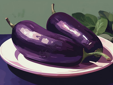 天然紫茄子手绘两个紫茄子图片插画