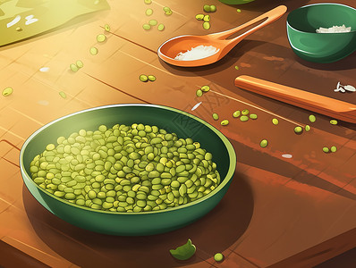 绿豆水食材手绘一碗绿豆图片插画