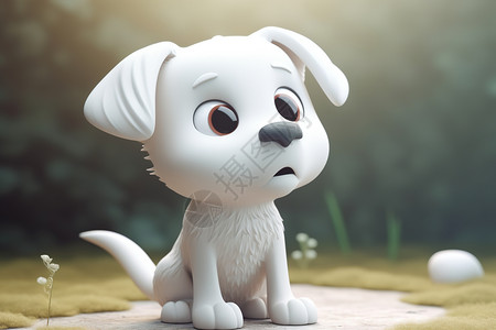 马尔扬可爱的白色小狗插画