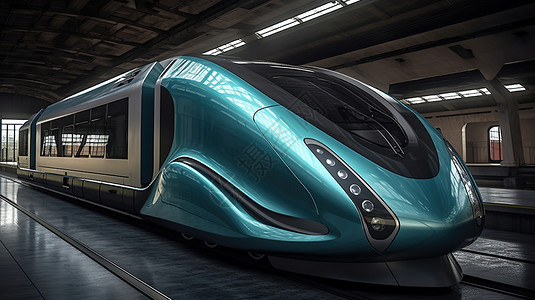 蓝色高铁动车未来高速列车插画