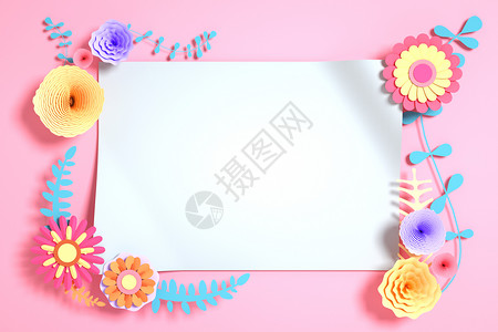 母亲节剪纸花朵背景背景图片