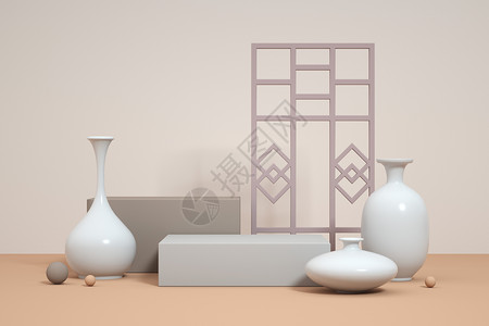 中国风瓷器展台背景图片