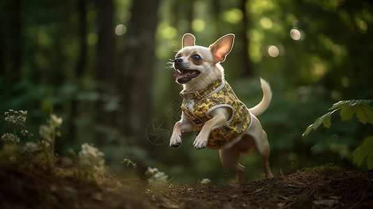 小狗树林中奔跑图片