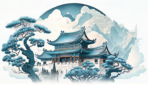 中国风古建筑风景背景图片