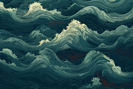 海浪水浪汹涌的海浪图画插画