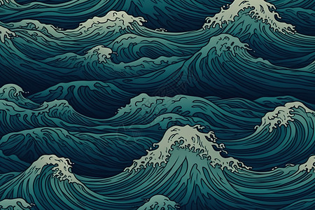 海浪水浪中国风海浪图画插画