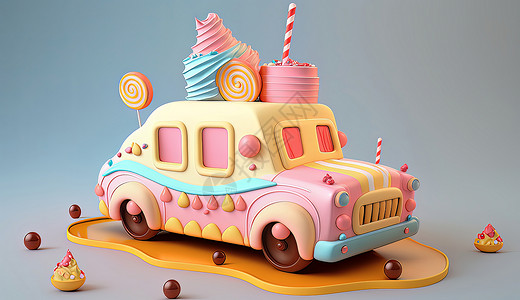 翻糖蛋糕蛋糕卡通小汽车3D立体插画