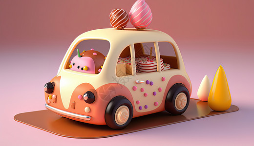 蛋糕糖果卡通车背景图片