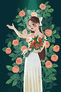 新娘清新婚纱插画背景图片